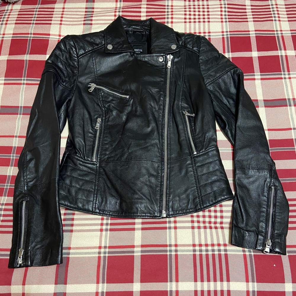 Barney’s Black Genuine Leather Moto Jacket